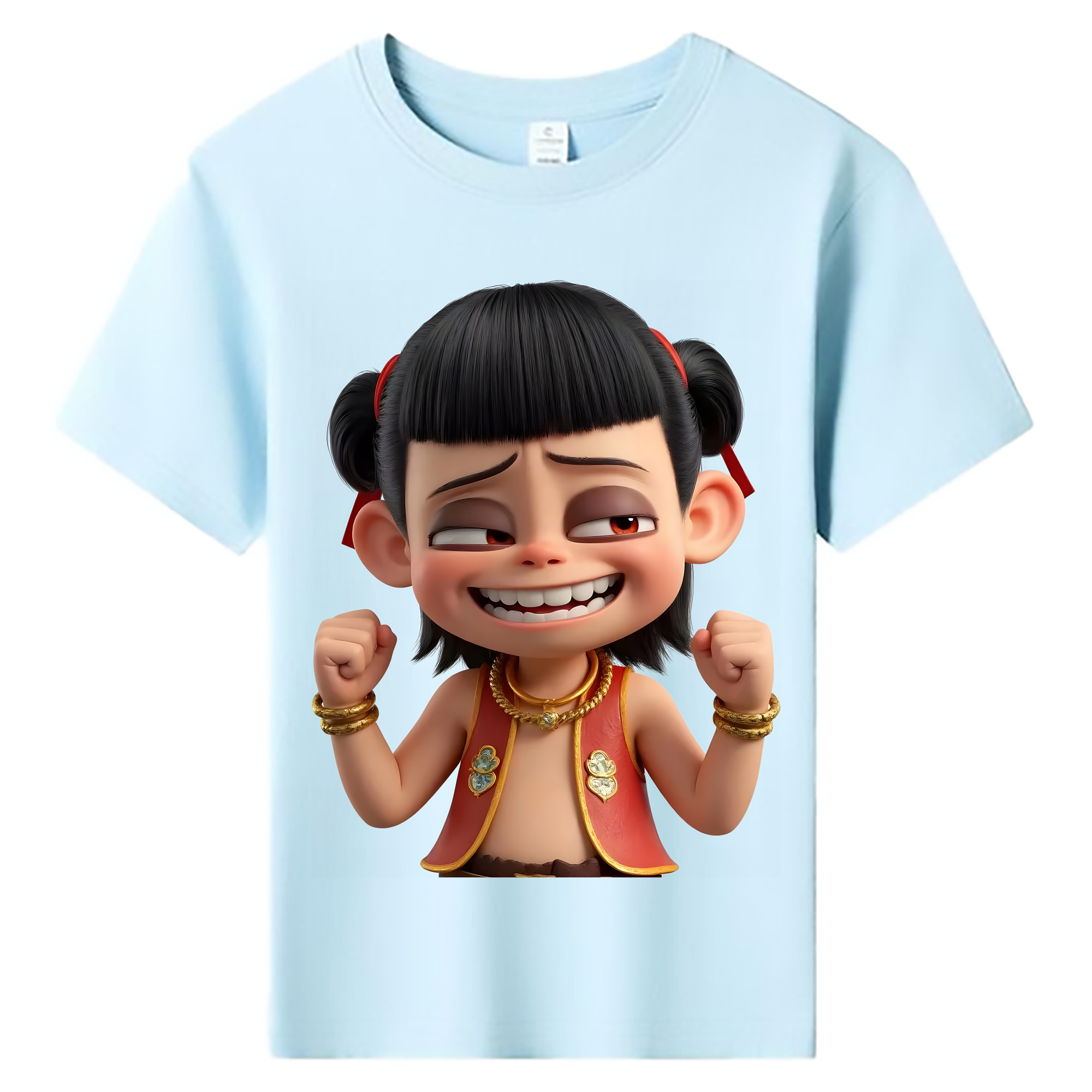 （画像用） Ne Zha 2 ナタ 魔童の大暴れ 綿100％キッズTシャツ（フロントプリント）